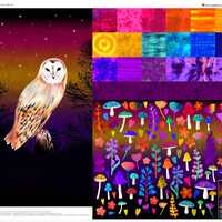 Owl Fabric: Psychedelic Woodland Wise Owl Panel, 100% Cotton Quilting Fabric by Delphine Brooks for 