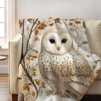 White Owl Plush Blanket: Golden Cottagecore Throw