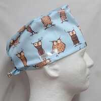 Scrub Hats - Handmade to Order - Owls Pastel Blue
