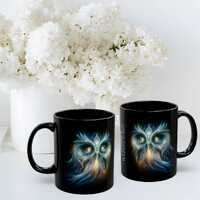 Wisdom Whispers Owl Mug: Black Ceramic Coffee Cup