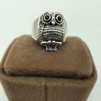 Handmade Sterling Silver Owl Ring - Customizable Men's Statement Ring