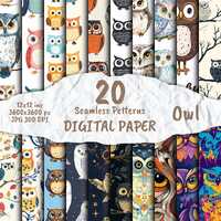 Owl - Digitales Papier, Eulenmuster, Scrapbook Papier Pack, nahtlose Muster, druckbares Eulen Motiv