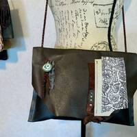 Genuine leather  purse, owl, brown, black cross body or shoulder bag, Handmade, distressed look, raw