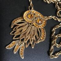 Cute Vintage Owl Rhinestone Necklace Pendant, 1960's Retro Collectible Accessory, Jewelry Gift f