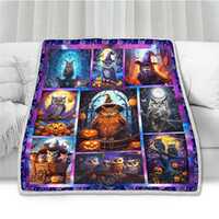 Halloween Owl, Pumpkin, Ghost Bat Cat Throws Blanket Comfort Warmth Soft Cozy Blanket Fleece Blanket