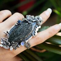 Marcasite Sterling Silver Ring: Artisan Floral Owl Witchy Jewelry