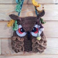 Sac hibou, sac bandoulière, grand duc, druide, nature, elfe, forêt, fait main au croche