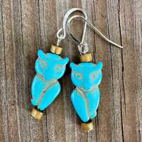 Wise Owl Earrings, Turquoise Owl Earrings, Howlite Earrings, Rustic Owl, Wise Woman Jewelry