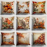 Autumn Floral Pillow Cover, Fall Leaves and Owl Cushion for Rustic Farmhouse Decor – Warm Bota
