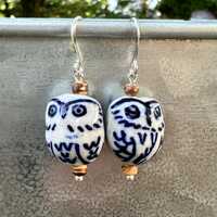 Ceramic Owl Earrings, Owl Earrings, Bird Earrings, Ceramic Bird Earrings