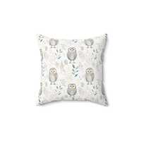 Square Pillow, Cute Owl Design, Nursery Decor, Woodland Theme Pillow, Toddler Room Decor, Faux Suede