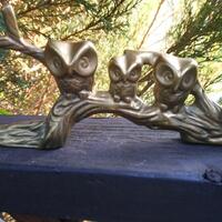Vintage Solid Brass Figure, Three Owl Figurine On Branch, Metal Figurine, Collectible
