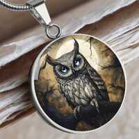 Owl Pendant Necklace: Gothic Witch Jewelry, Surgical Steel