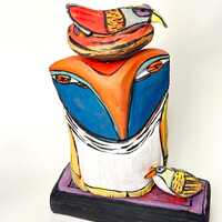 Handmade Clay Owl Sculpture, Colorful Glazed Ceramic Figurine