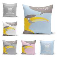 Pastel Colour Parrot Cushion Cover, Owl Grey Line Art Pillow case, Animal Fly Pattern Pillow cover,N