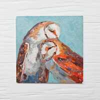 Barn Owl Pair Painting, Original Owl Art, Romantic Bird Decor - by Ollyko