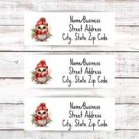 Christmas Owl Address Labels, Holiday Mailing Labels, Return Address Label for Christmas Cards, Pers