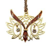 Vintage Owl Necklace Gold Tone Rhinestone Dangle Eyes Retro Jewelry