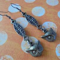 Art Deco Pewter Owl Earrings (5905)