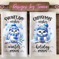 Christmas Owl Kitchen Towel: Winter Holiday Sublimation Design (PNG Digital Download)