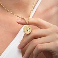 14K Gold Diamond Owl Necklace: Personalized Medallion Pendant