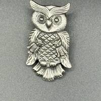 Torino Owl Brooch With Mini Owl Pierced Earrings Vintage 3 Piece Pewter Set