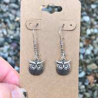 Silver plated owls on beaded kidney ear wires