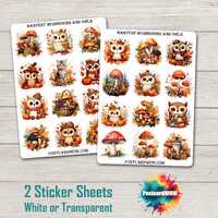 Harvest Mushrooms and Owls - Sticker Set - Junk Journal - Scrap Book - Penpal - Postcrossing - Craft