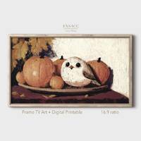 Fall Frame TV Art Pumpkin Baby Owl, thanksgiving frame tv digital download, includes printable versi