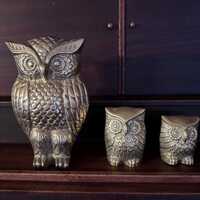 Vintage MCM set of 3 Brass Owl figurines