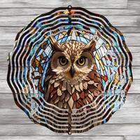 Stained Glass Owl Wind Spinner: Double Sided, 8" Design