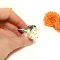 Baby owl griffin figurine white-green gryphon sculpture TO ORDER Tiny clay animal statue Cat griffin