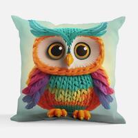 Baby Owl Throw Pillow for Nursery or Kids Room – Soft Yarn Design – 12x12, 16x16, 24x24 