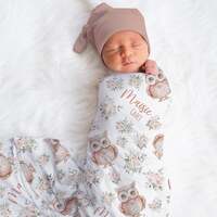 Personalized Owl Swaddle Blanket Woodland Name Baby Blanket Flowers Newborn Baby Girl Coming Home Ou