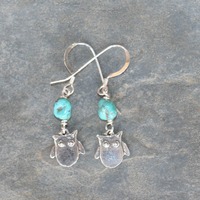 Owl Earrings, Turquoise Earrings, Bird Earrings, Fall Earrings, Sterling Silver Earrings, Owl Jewelr