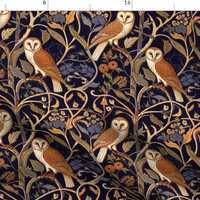 Renaissance Forest Fabric - Medieval Owls by nickleen - Medieval Owls Botanical Woodland Floral Hist