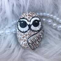 Hand painted owl rock, Garden owl rock, Outdoor garden stone, Whimsical rock art