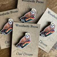 Owl and Glastonbury Tor Pin Badge - folklore fantasy witchy art