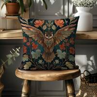 William Morris Style Owl Throw Pillow Cover, Gothic Whimsigoth Decor Accent Pillow, Dark Witchy Cush