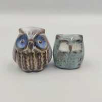 Set of two vintage owl figurine Scandinavian style 1970 retro