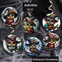 Owl Halloween Ornaments, Ornament set, Tree Decorations, Handmade, Fall Decor, Spooky Season, Tree o