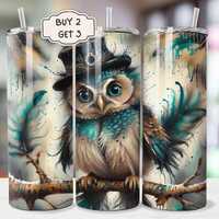 Owl Tumbler - 20oz Owl Tumbler Wrap, Cute Animal Tumbler PNG, Owl Sublimation, Colowful Owl Tumbler,