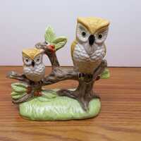 T 479 Vintage 1990's Porcelain Owl Family Mint No Chips Or Cracks