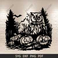 Gothic Halloween Owl svg, Cut files for Cricut, Silhouette, Dxf for Laser, Plasma Cutting, T-shirt, 