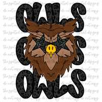 Preppy Black Leopard Star-Eyed Owls Mascot PNG