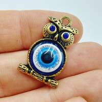 Protection Owl Evil Eye Nazar Charm with Blue Rhinestones (Evil eye protection pendants, blue seeing