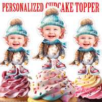 Christmas Owl Cupcake Topper Personalized Christmas Owl Face Cupcake Topper Printable Custom Photo C