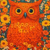 Whimsical Orange Owl Canvas Print Floral Wall Art Inspired by Nature in Vibrant Colors for Home Deco