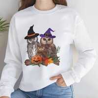 Halloween sweatshirt, Owl sweatshirts, Halloween owls, Witch sweater, owls, owl gift, pumpkins, Hall