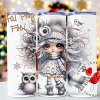 Winter Chibi Owl 20oz Tumbler Wrap, Sublimation Wrap, 20oz Tumbler Wrap, Digital Download PNG File, 